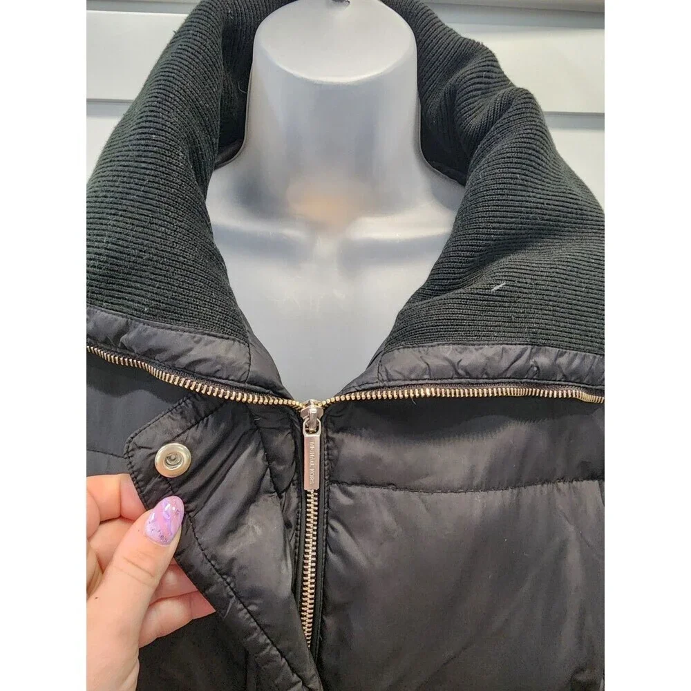 Michael Kors Women's XL Mid Lenght Black Down Puffer Coat with Ribbed Collar